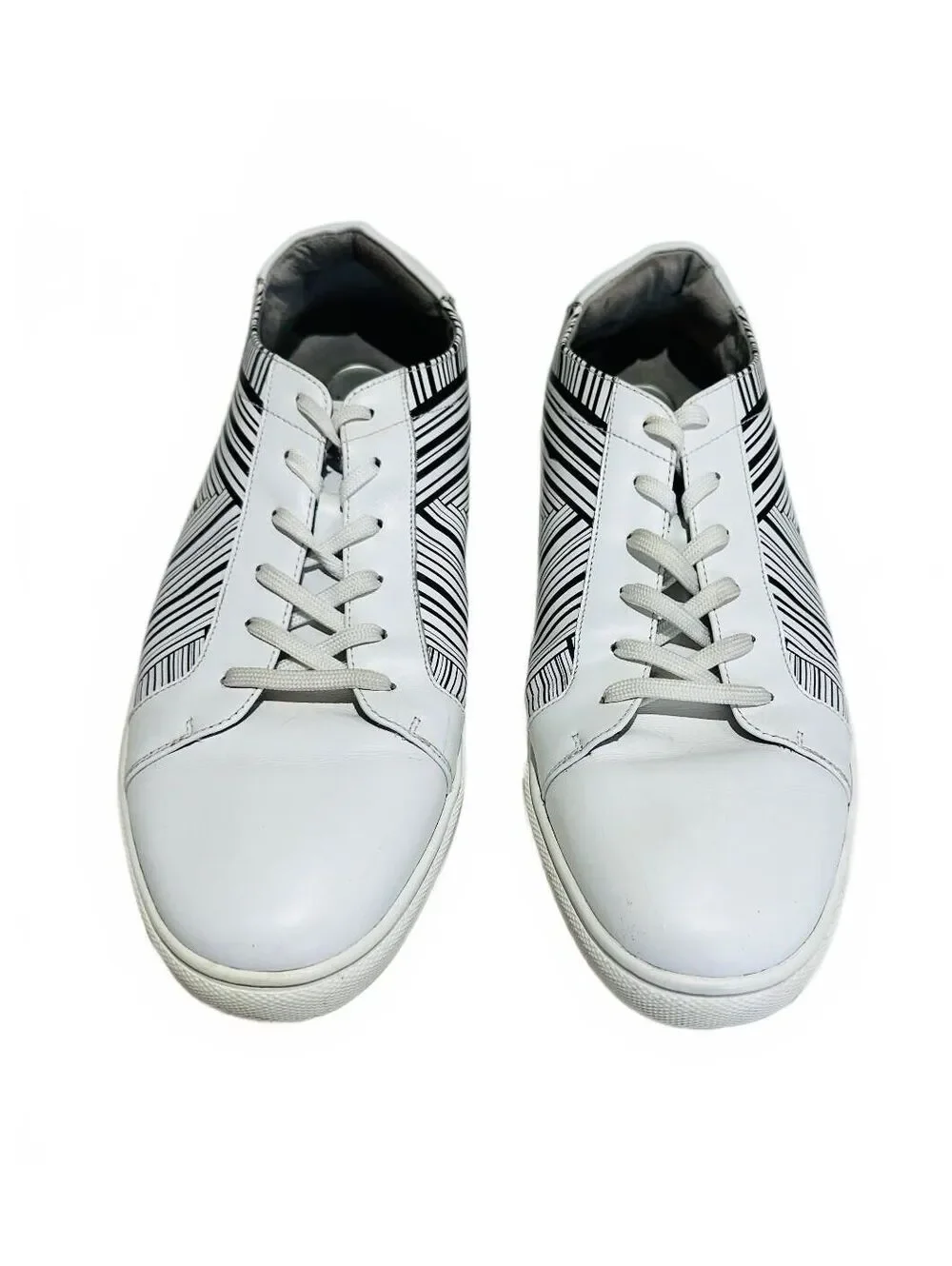 Kenneth Cole Men's Leather Sneakers Kam Stripes White & Black Men's Size 11